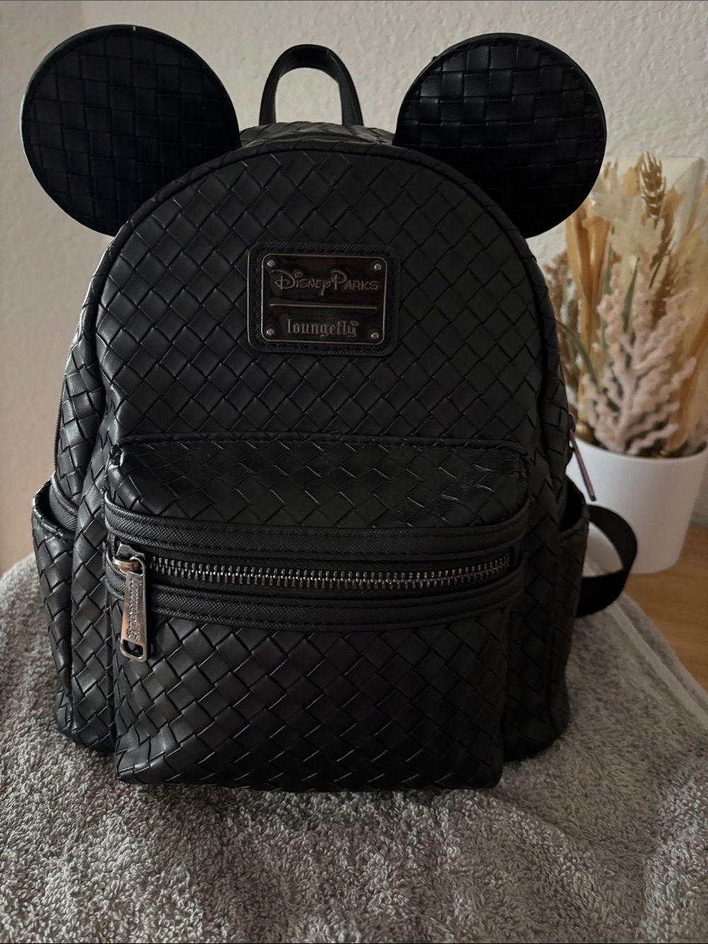 Loungefly Disney parks Black Woven Mickey Ear Mini Backpack